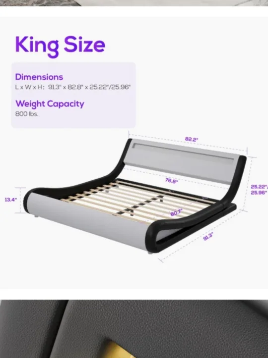 King Size Platform Bed Frame with LED Headboard image indicator(2)