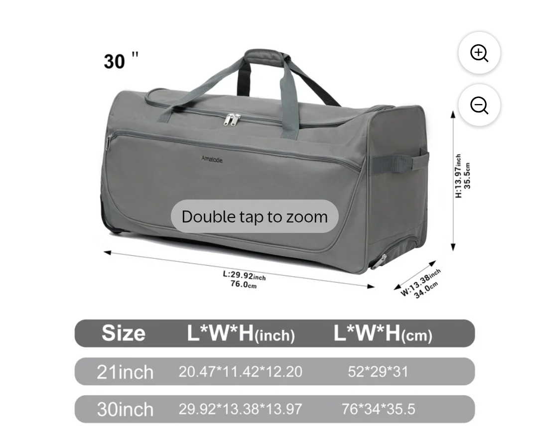 Amalodie 30 Inch Rolling Duffel Bag - Grey - photo 5
