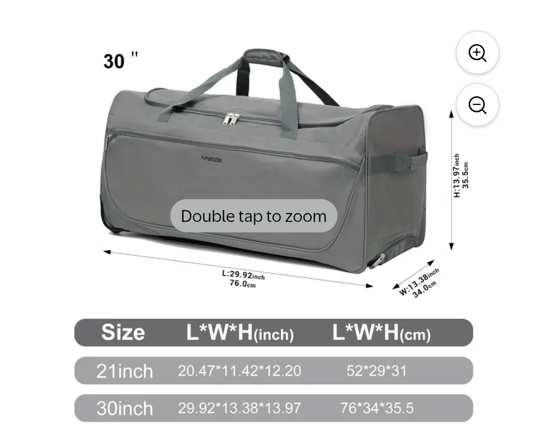 Amalodie 30 Inch Rolling Duffel Bag - Grey image indicator(5)