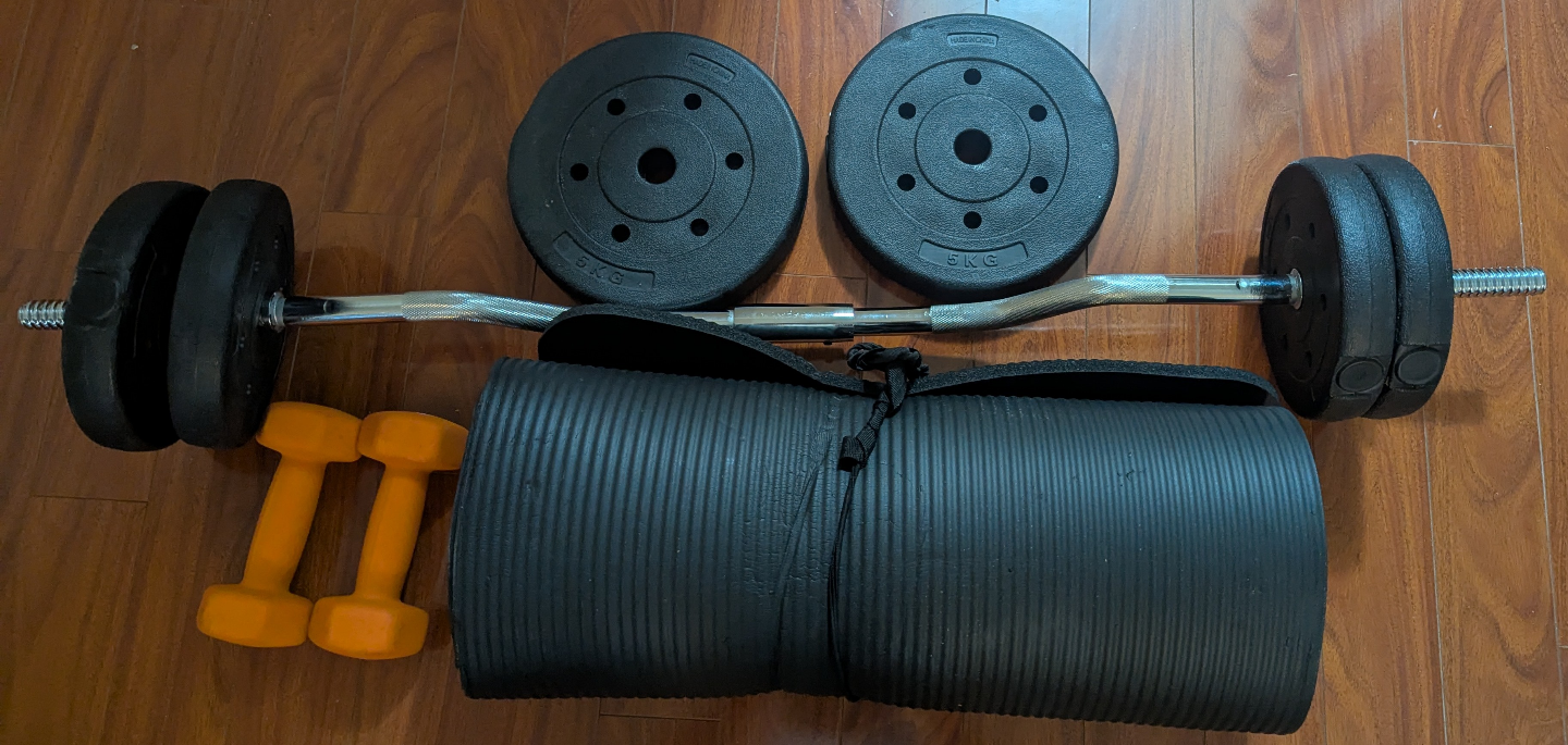 Home Gym Set: Weights, Barbell, Dumbbell & Mat