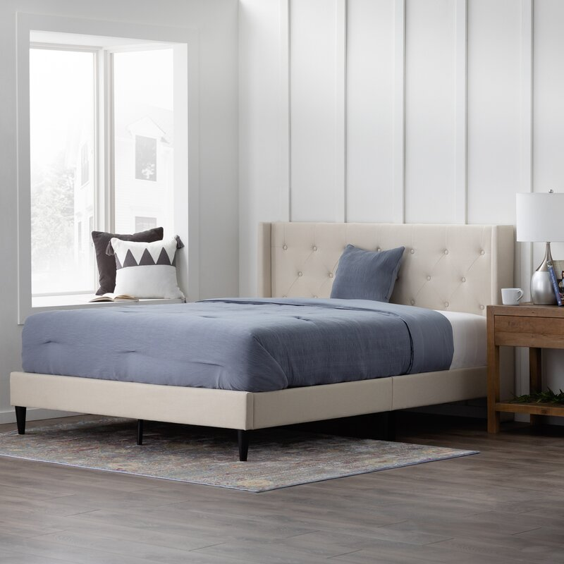 Modern Tufted Linen Bed Frame – Cream - photo 2