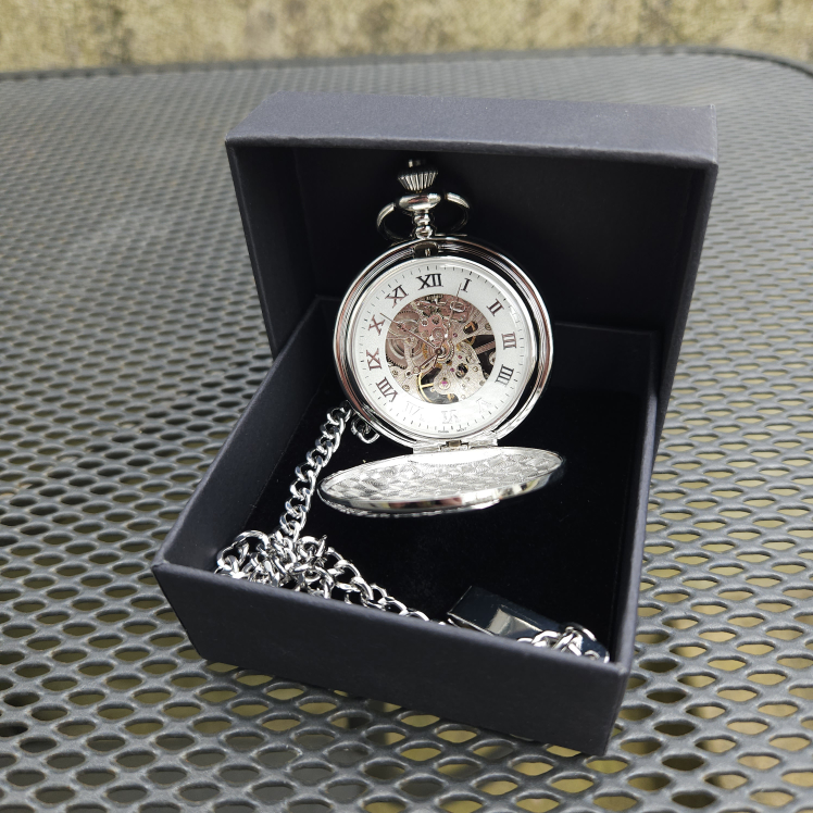 Skeleton Wind Up Pocket Watch with Chain