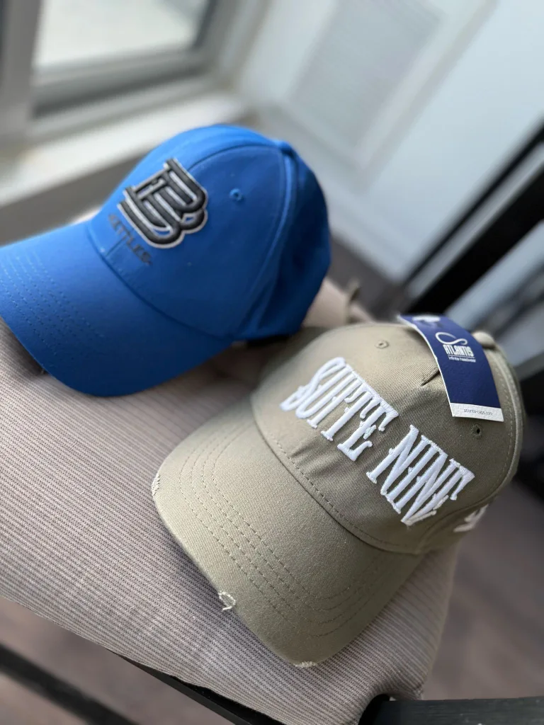 Two Baseball Caps - Blue & Khaki