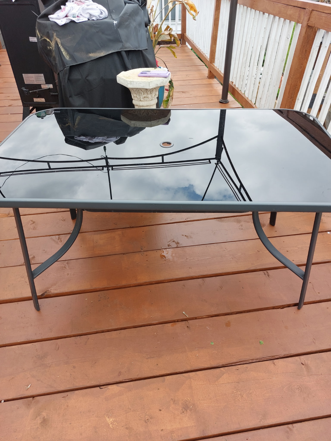 Patio Set: Glass Top Table and Four Sling Chairs