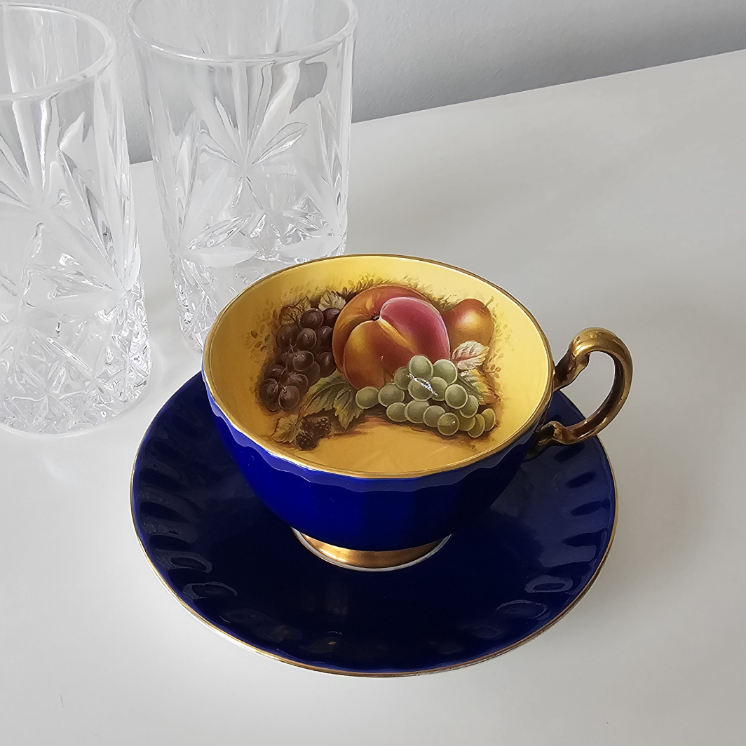 Aynsley Tea Cup & Saucer Cobalt Blue & Crystal cups