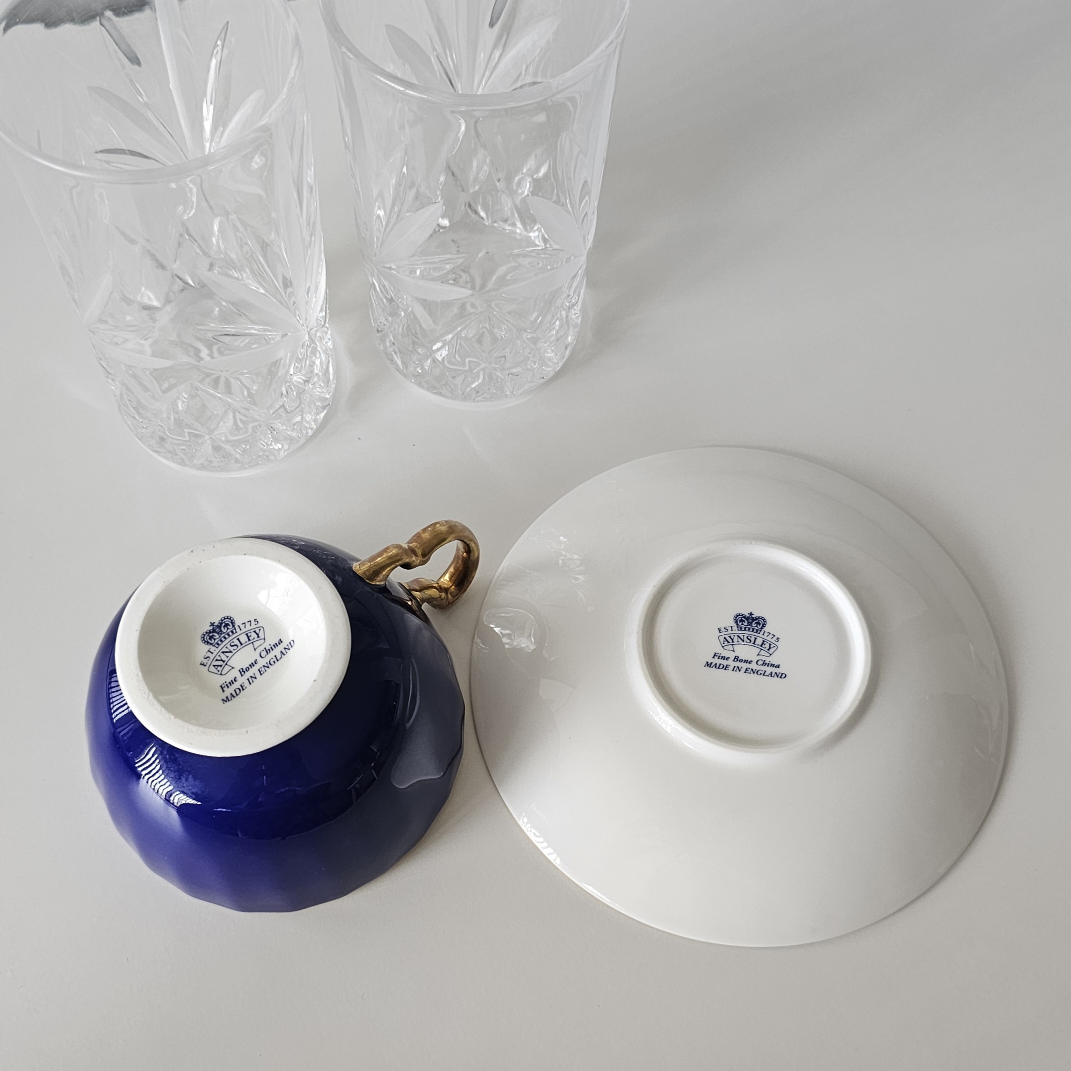 Aynsley Tea Cup & Saucer Cobalt Blue & Crystal cups - photo 3
