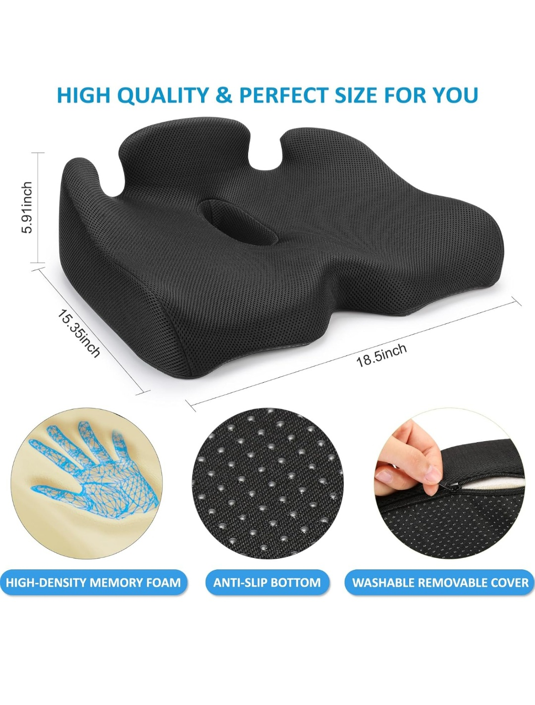 Ergonomic Memory Foam Seat Cushion with Washable Cover - photo 2