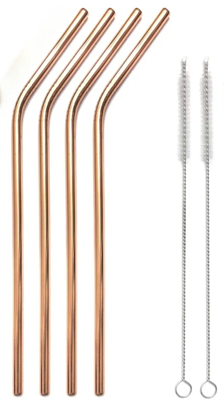 BNIB Rose Gold Stainless Steel Straws with Cleaning Brush thumbnail