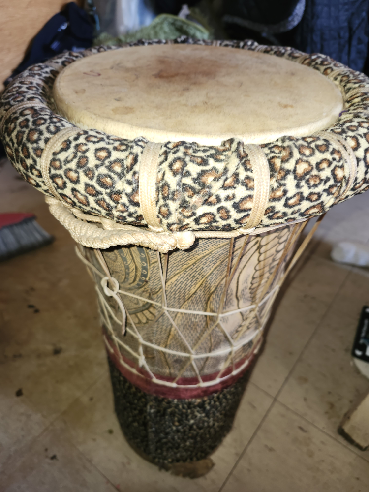 Vintage Djembe Drum with Leopard Print