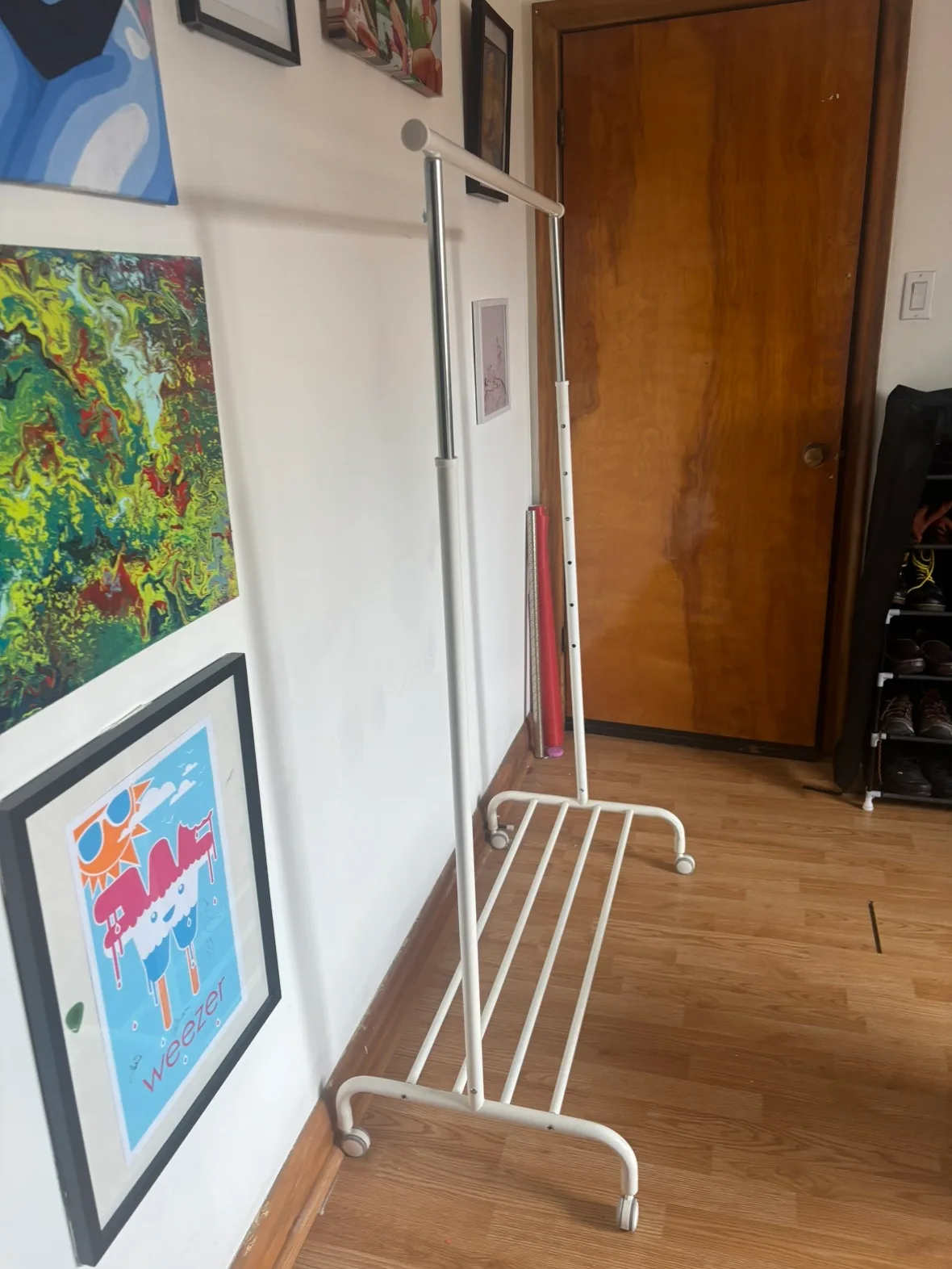 White clothing rack adjustable height and shoe rack built in image indicator(5)