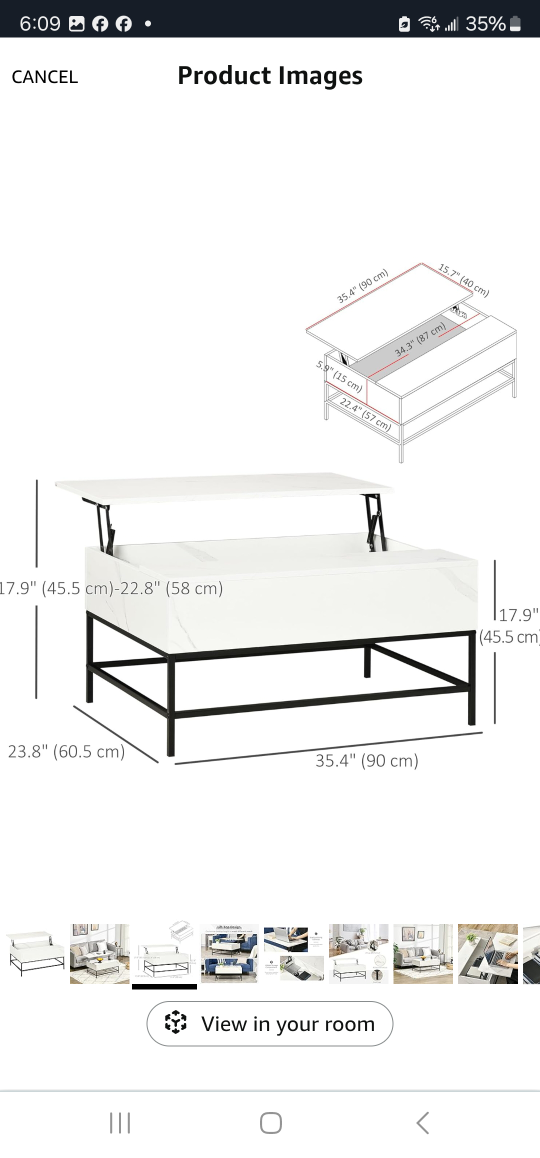 Lift-Top Coffee Table - White Marble