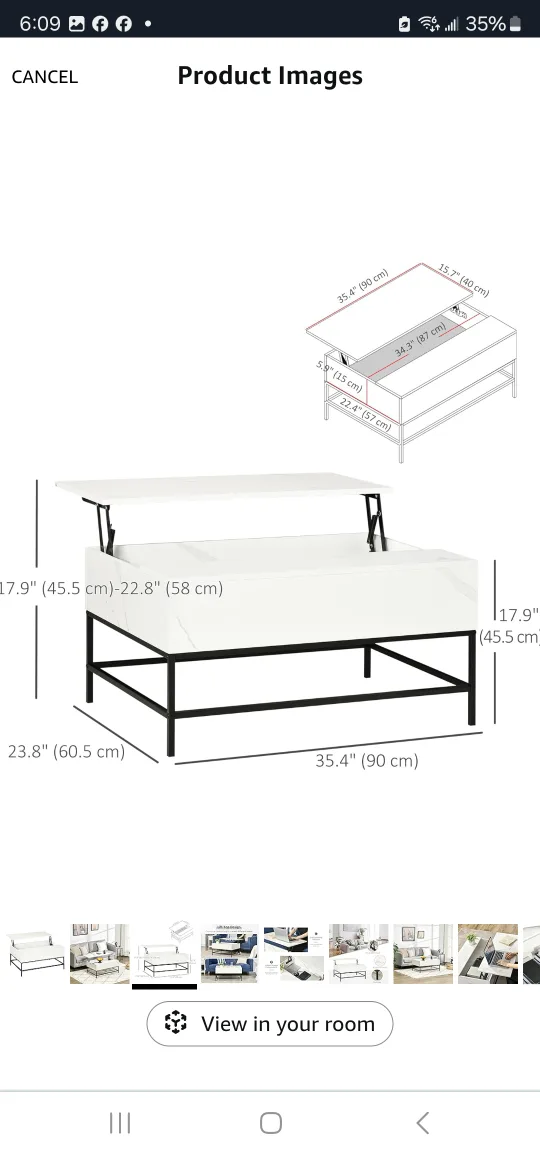 Lift-Top Coffee Table - White Marble thumbnail