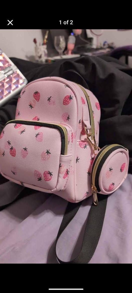 Cute Strawberry Mini Backpack with Coin Purse