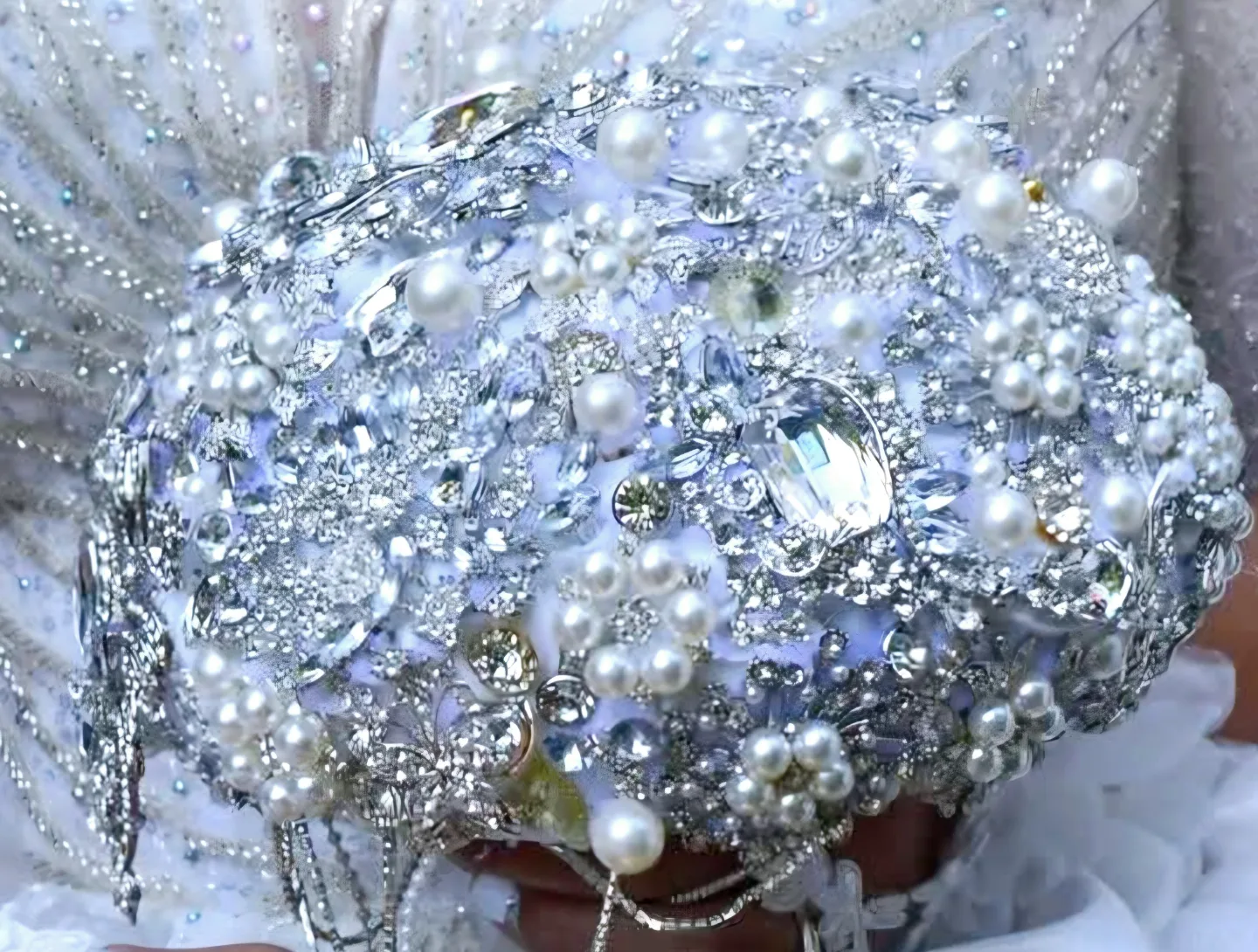Stunning Silver Crystal and Pearl Brooch Bouquet thumbnail