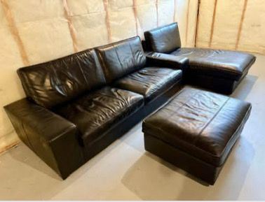 Black Leather Sectional Sofa with Ottoman