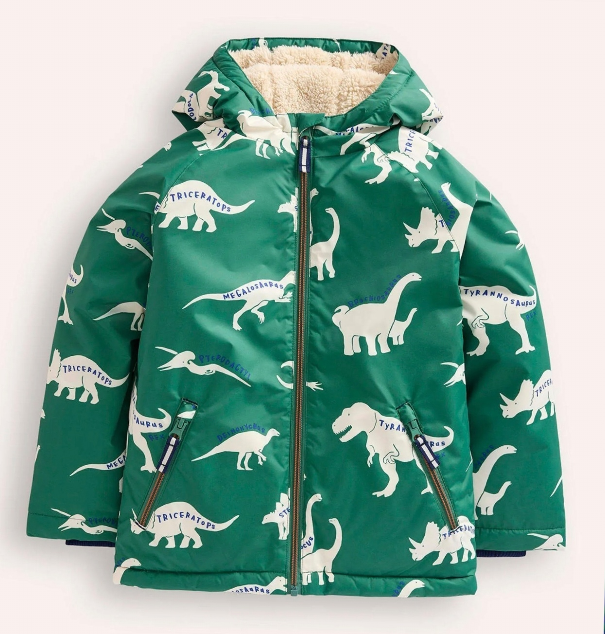 New Boden Sherpa Lined ParkaSpruce Green Dino