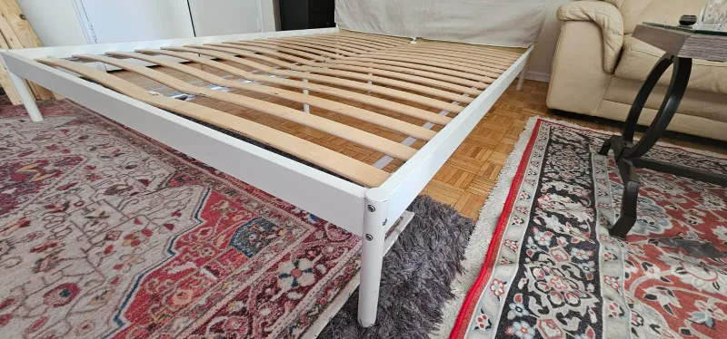 Queen Size White Metal Bed Frame with Slatted Base image indicator(3)