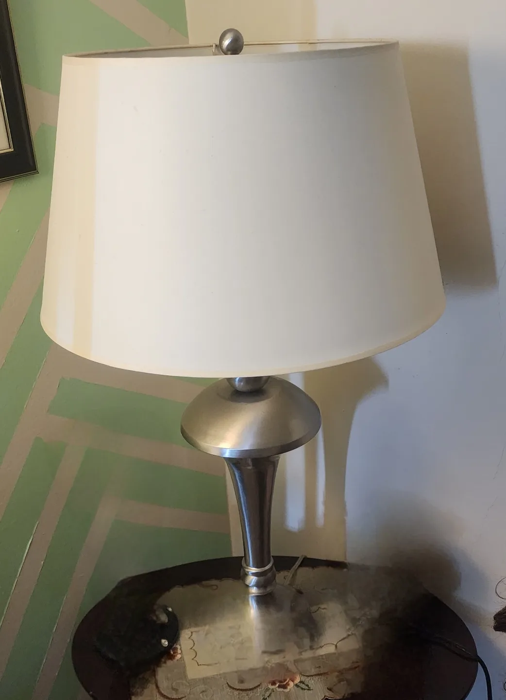 Elegant Brushed Nickel Table Lamp with Off-White Shade2 image indicator(2)