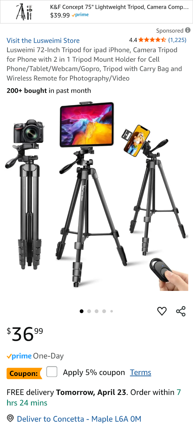 Lusweimi 530 Max 72-inch Lightweight Tripod