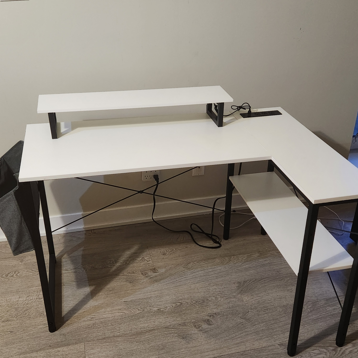 L-Shaped Desk with RGB Lighting, USB & Power Outlets - photo 2