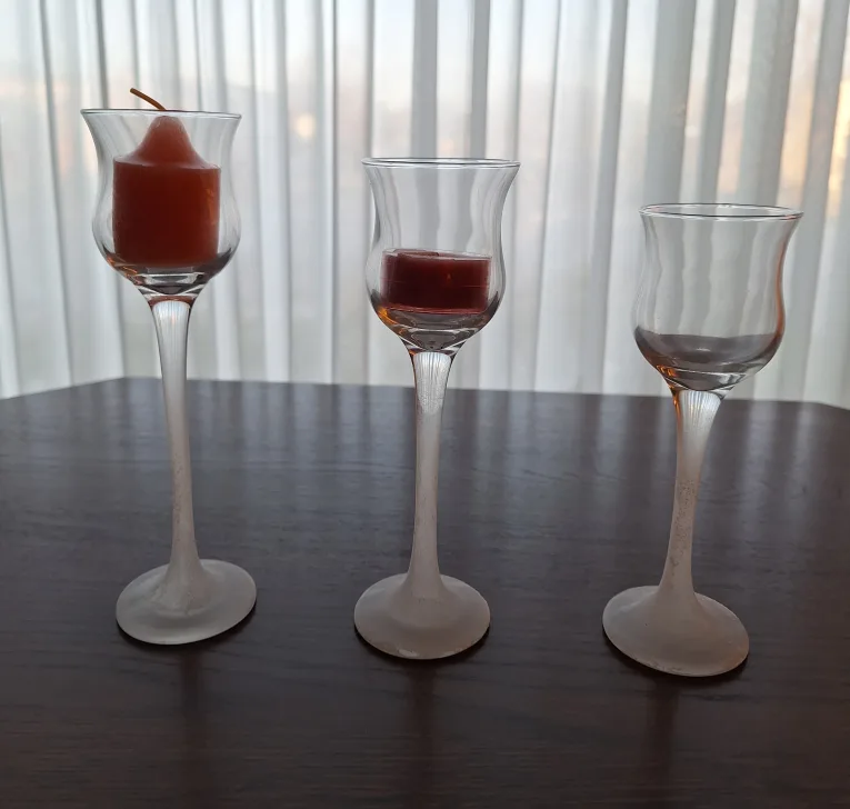 Partylite Set of Three Frosted Glass Candle Holders 💚 thumbnail