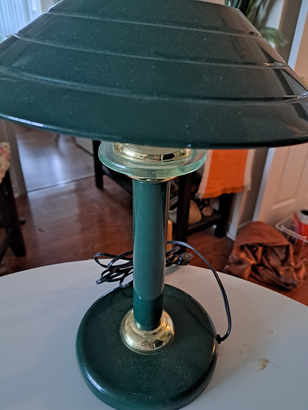 Vintage Green Desk Lamp with Glass Accents