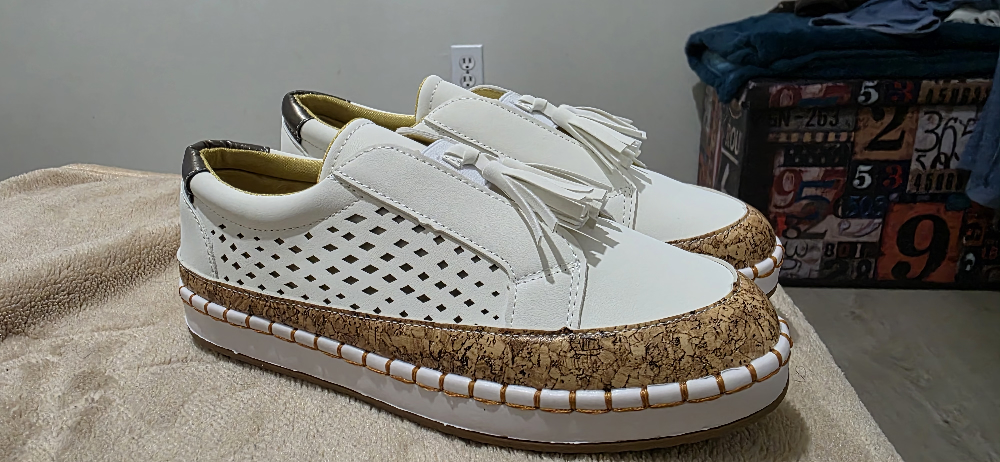 Women's White Platform Sneakers with Cork Detail - photo 5