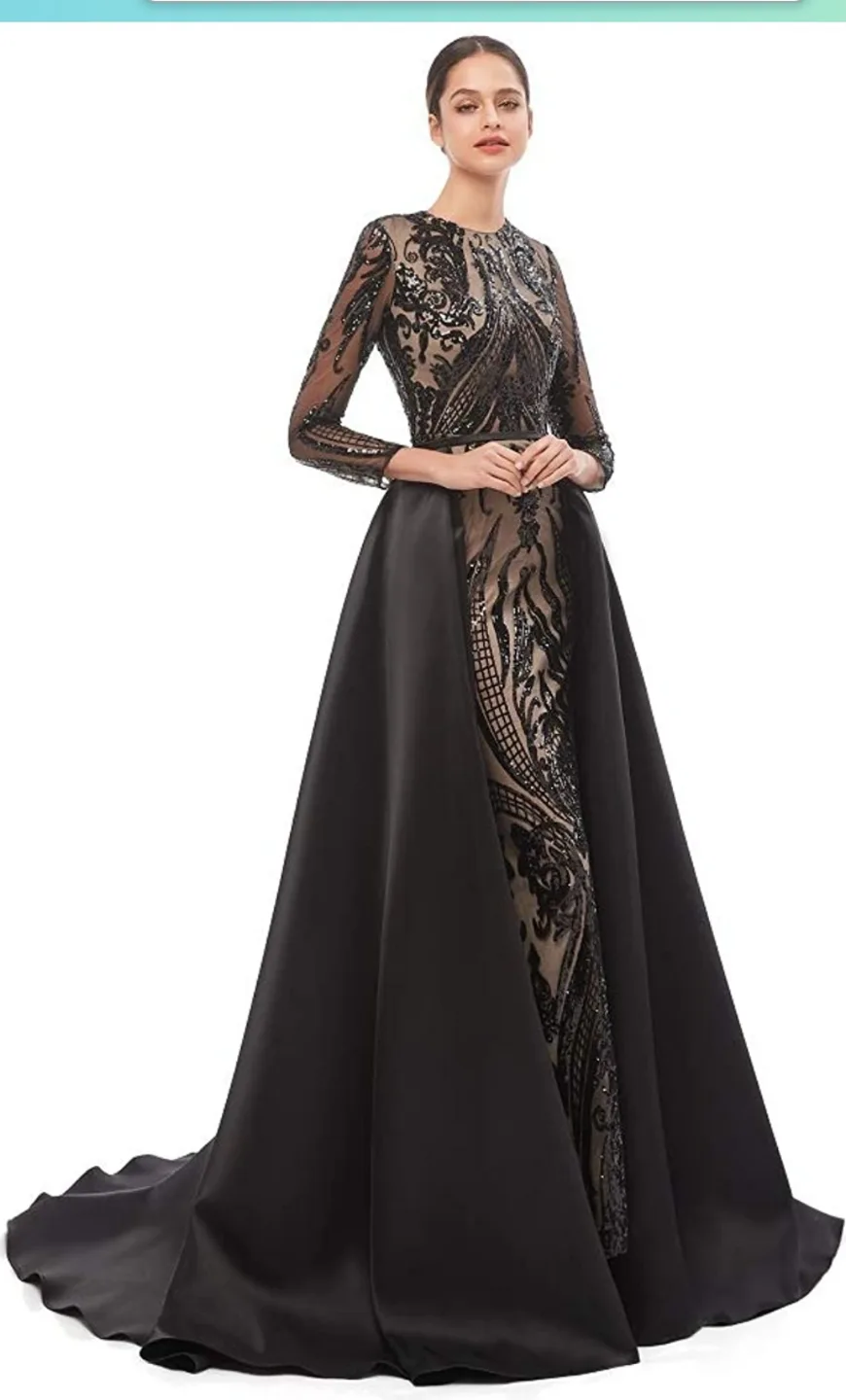 Elegant Black Sequin & Satin Evening Gown image indicator(3)