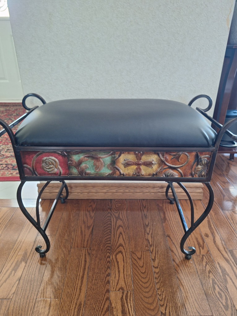 Wrought iron Bench with faux leather Cushion