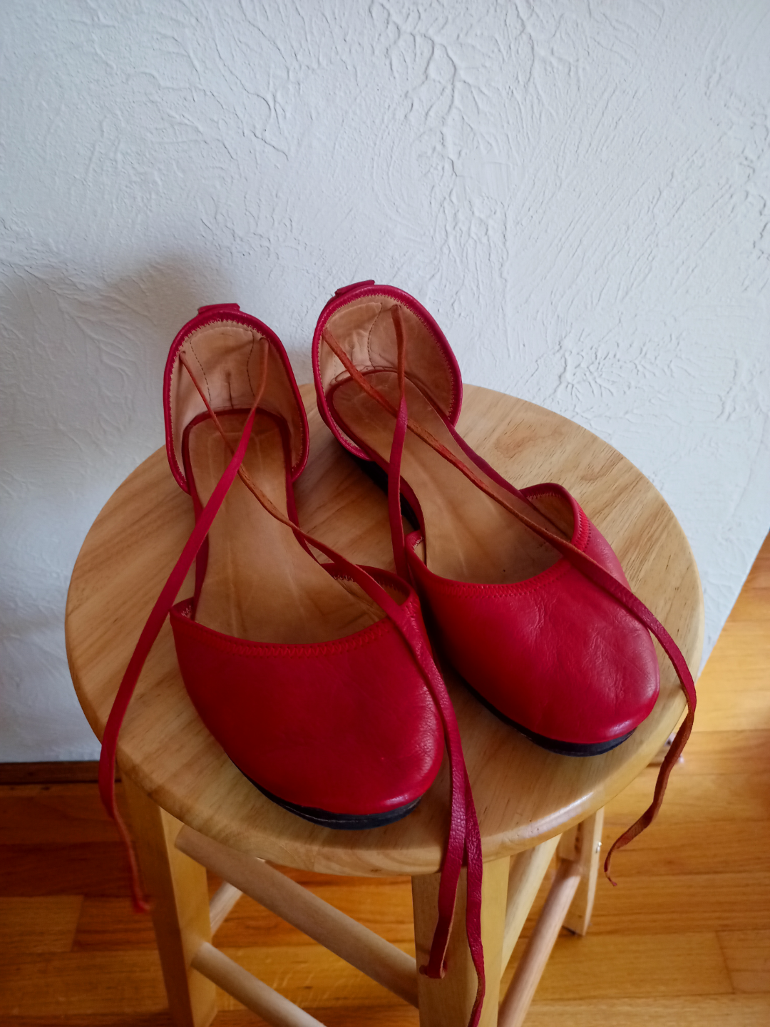 Red Leather Tie-Up Flats