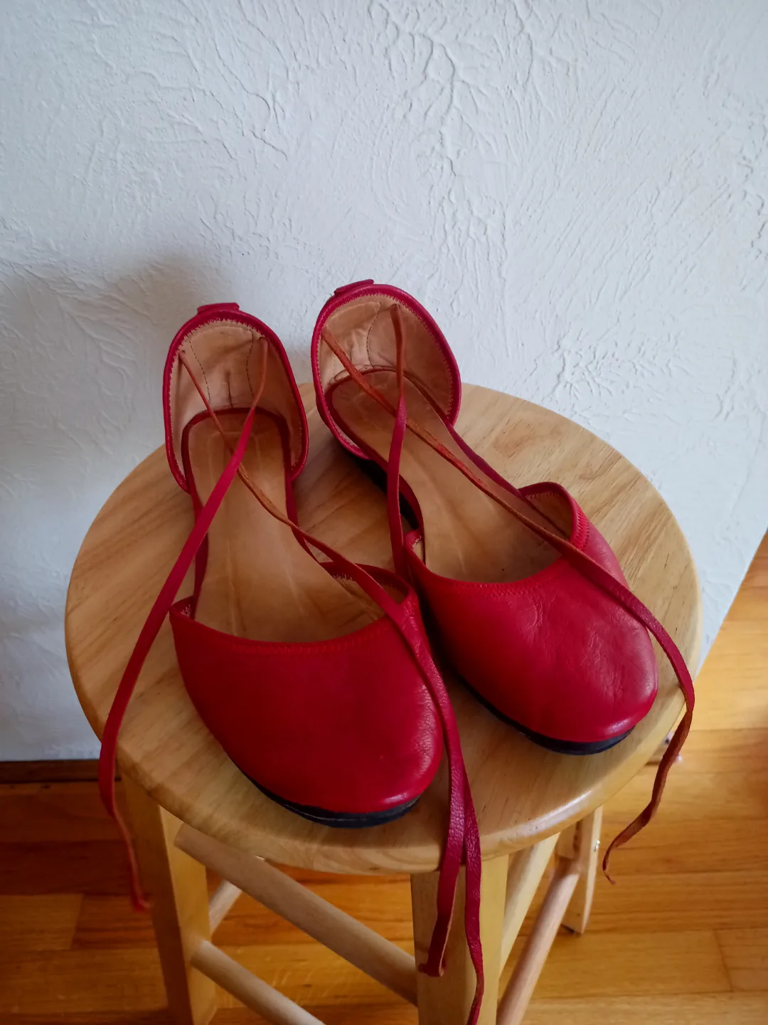 Red Leather Tie-Up Flats thumbnail