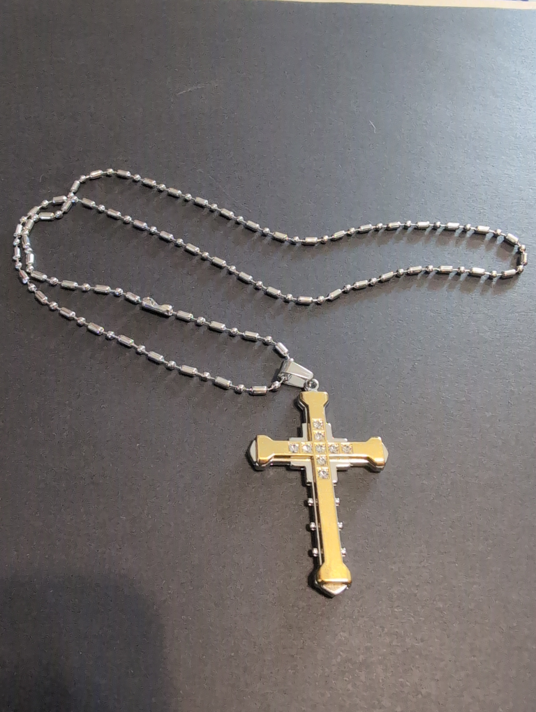 Men's Gold and Silver Cross Necklace