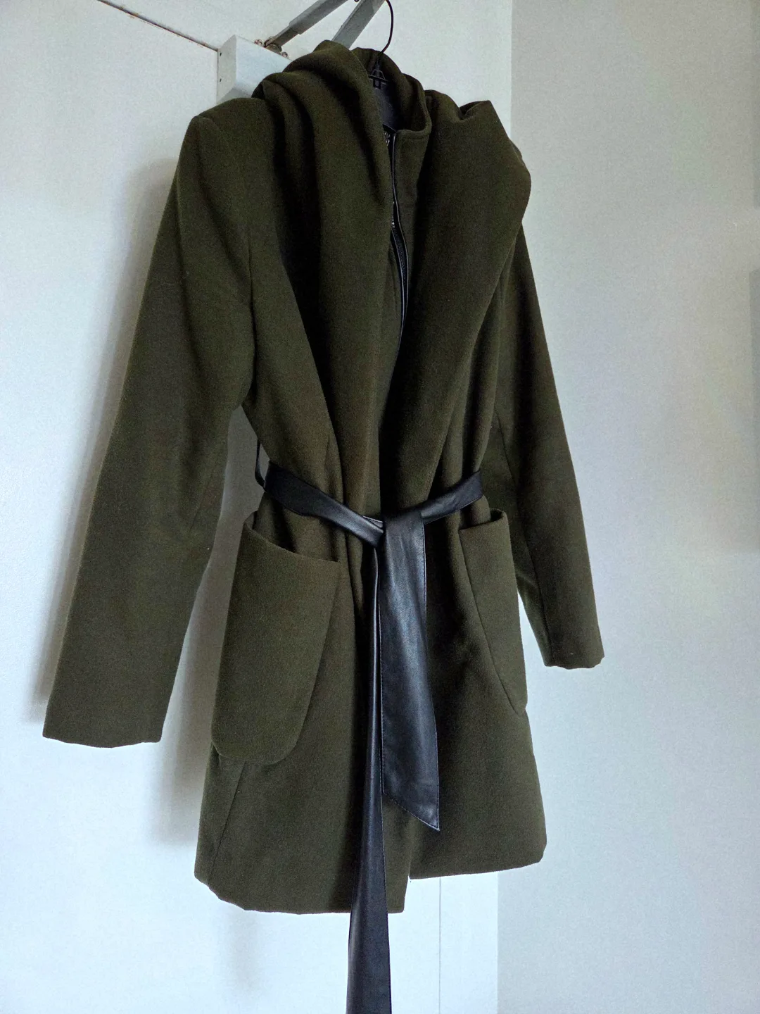 Women's Olive Green Hooded Coat with Belt image indicator(2)