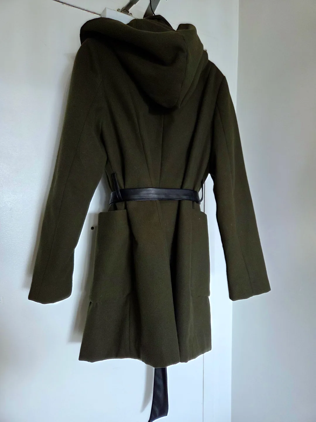 Women's Olive Green Hooded Coat with Belt image indicator(5)