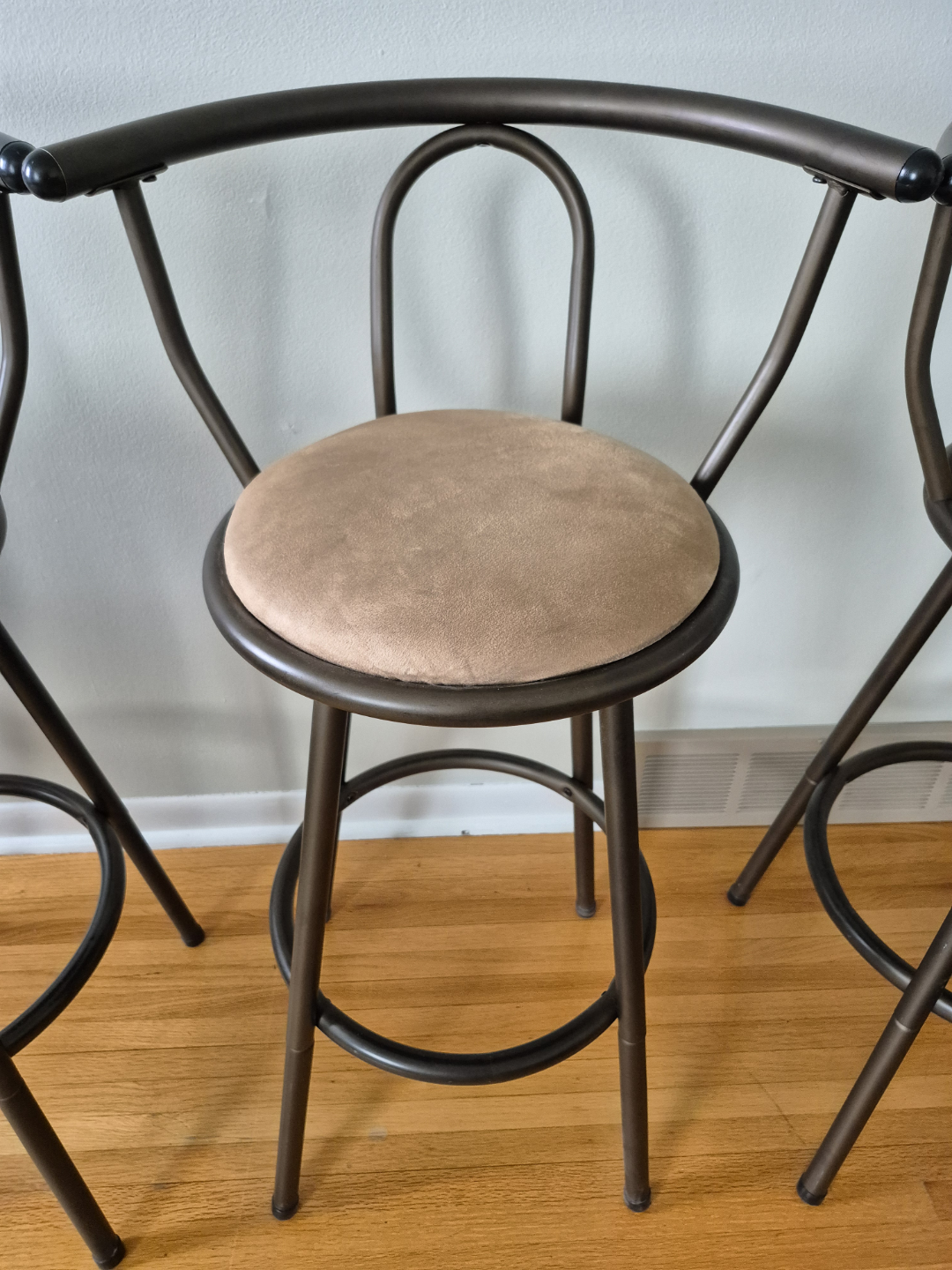 Set of Four Metal Bar Stools with Tan Cushions - photo 2