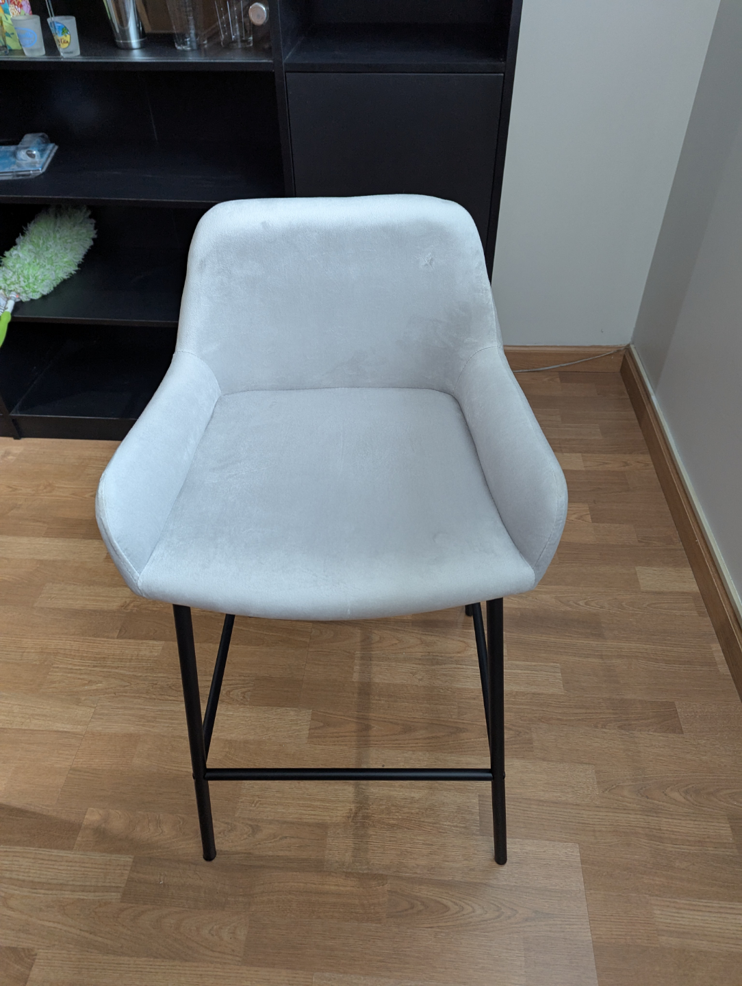 Pair of Grey Padded Velvet Bar Stools - photo 4