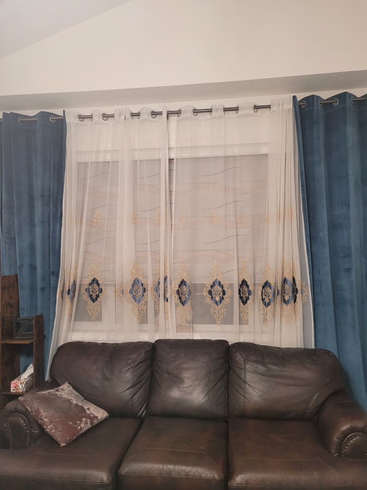 Elegant Sheer & Velvet Curtains - Blue & Gold - photo 3