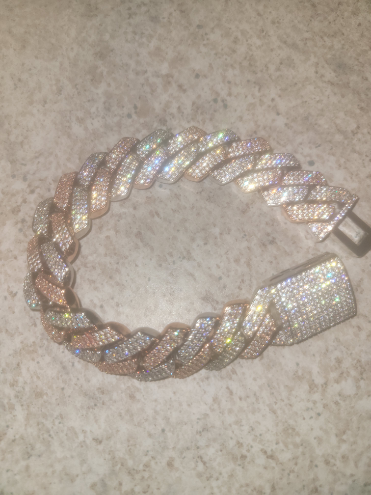 two tone  Iced Out Cuban Link Bracelet
