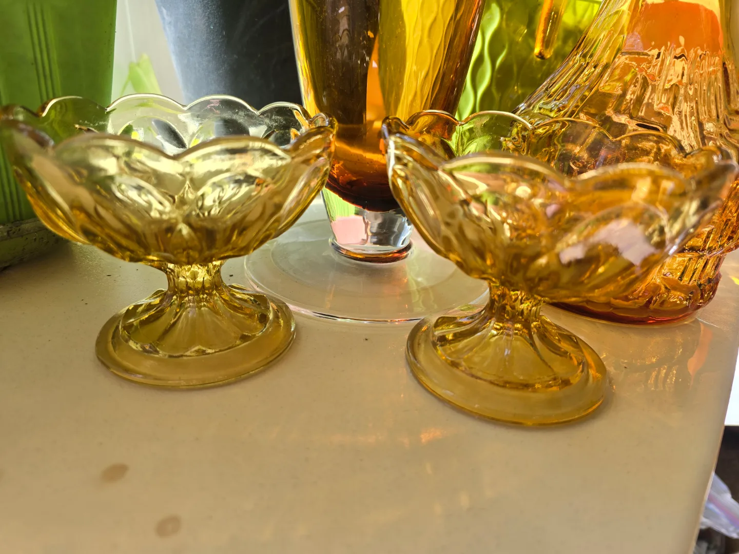 Vintage Amber Glassware Set - Vase, Pitcher & Dishes image indicator(2)