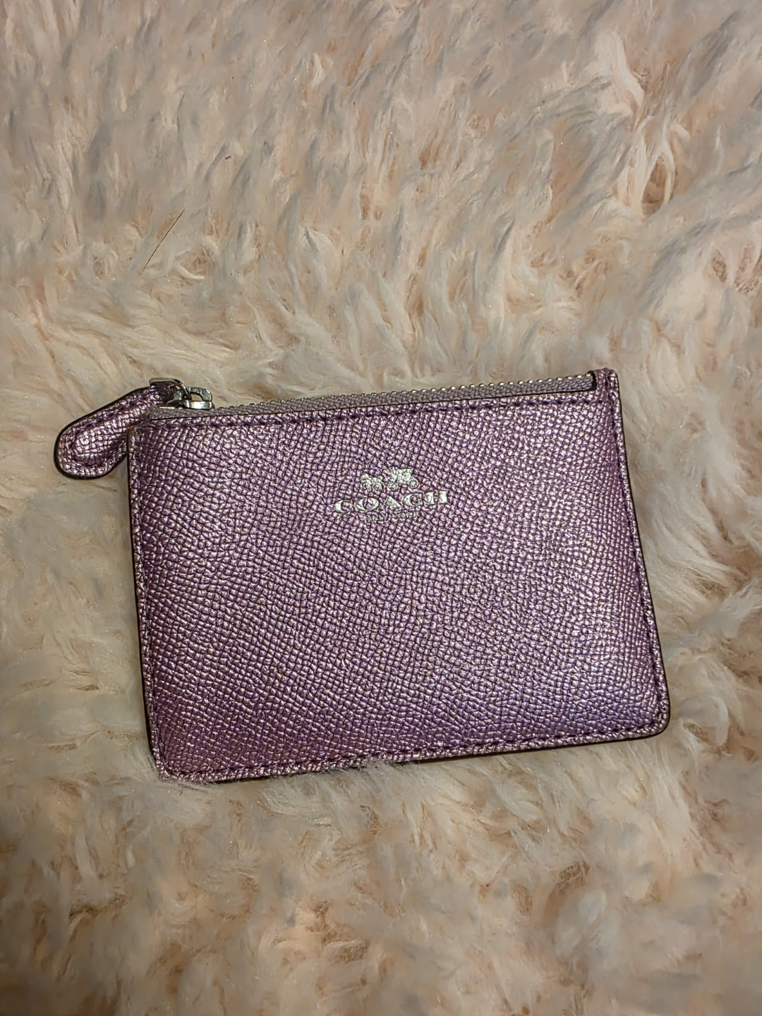 Coach Metallic Pink Zip-Around Card Case