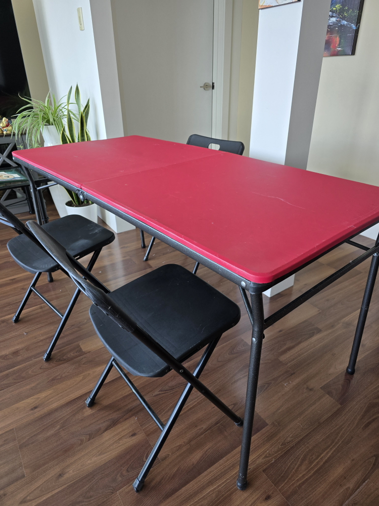 Red Folding Table and Four Black Chairs - photo 3