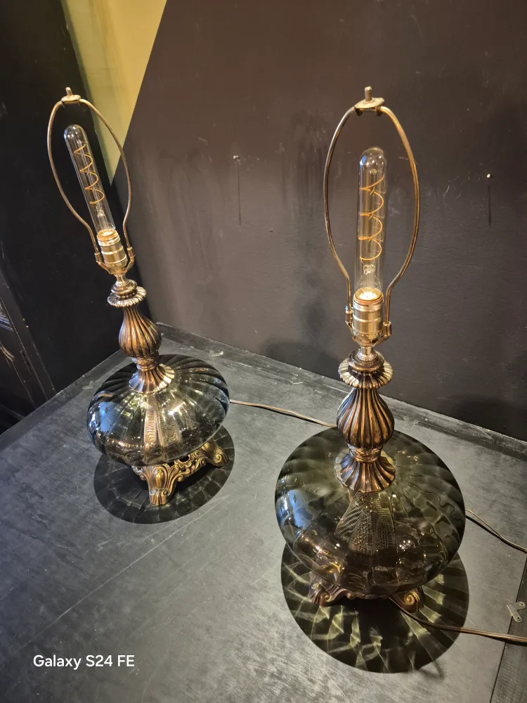 Vintage Smoked Glass Table Lamps – Hollywood Regency Pair image indicator(2)