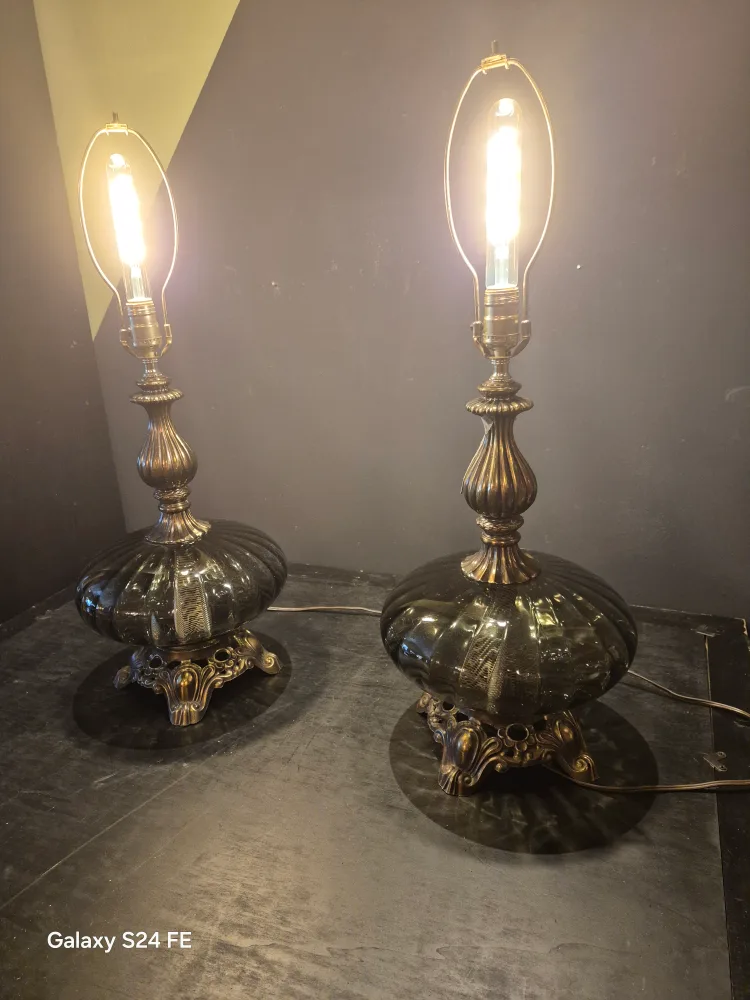 Vintage Smoked Glass Table Lamps – Hollywood Regency Pair image indicator(3)