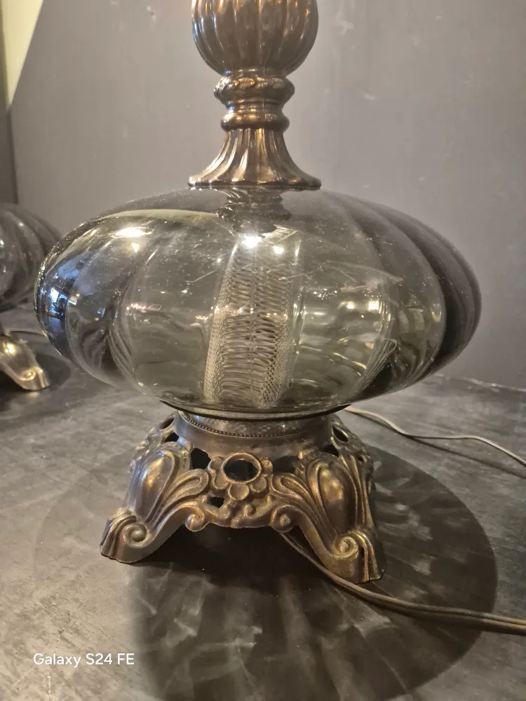 Vintage Smoked Glass Table Lamps – Hollywood Regency Pair image indicator(4)