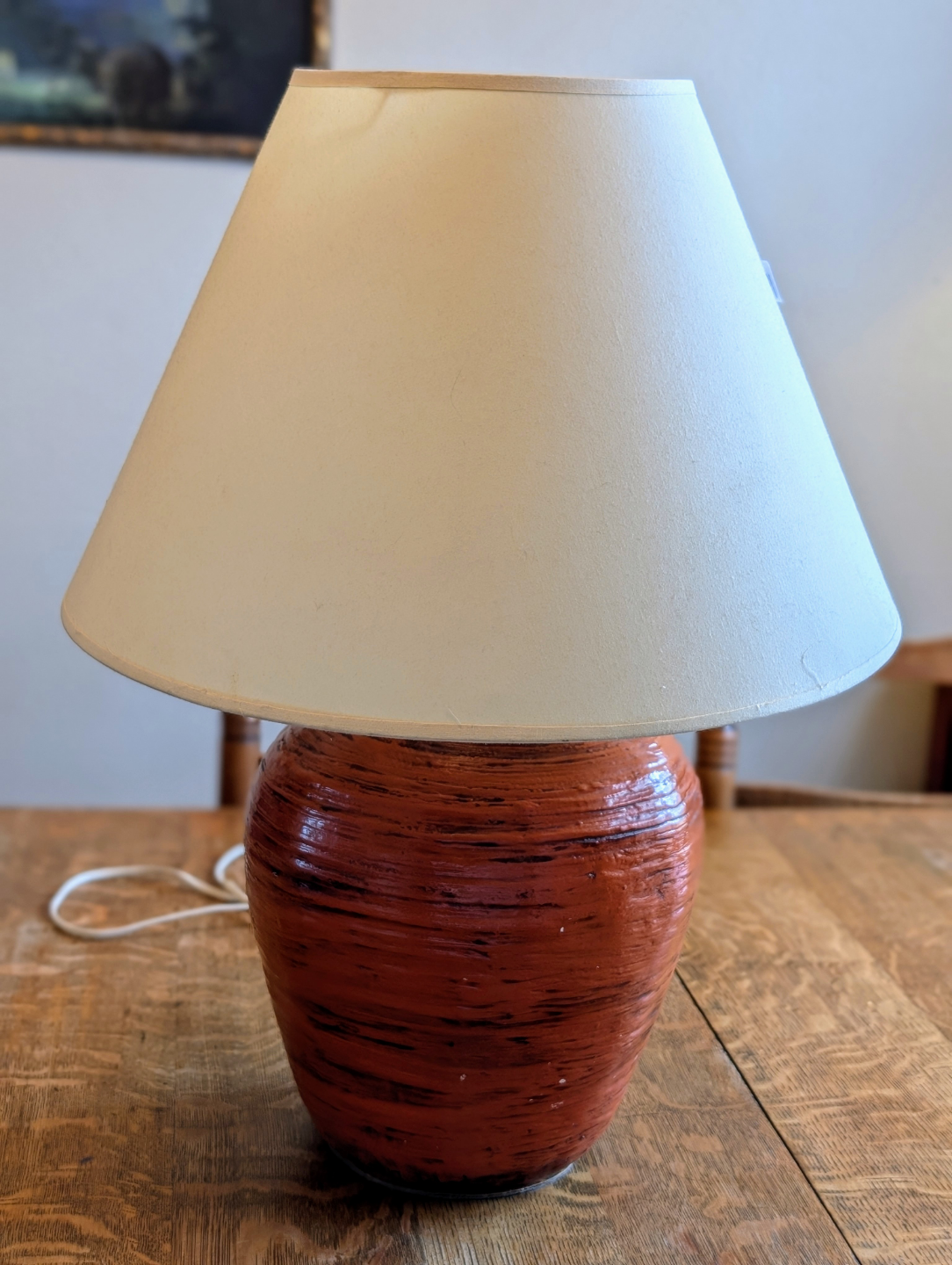 Mid-Century Modern Table Lamp with Cream Shade