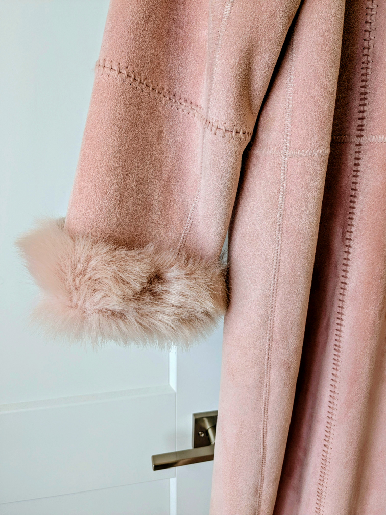 Pink Laura Novella Suede Shearling Coat - photo 5