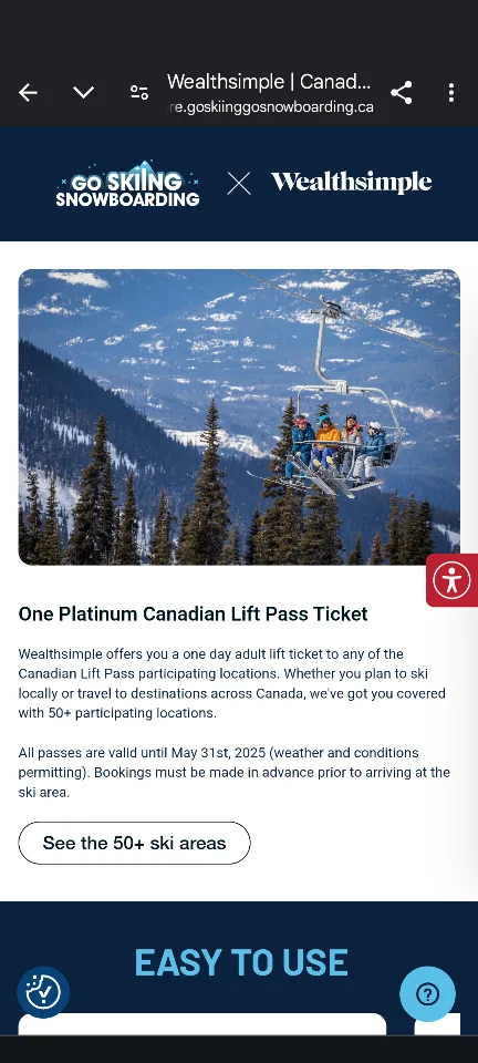 One (1) Platinum Canadian Lift Pass Ticket image indicator(3)