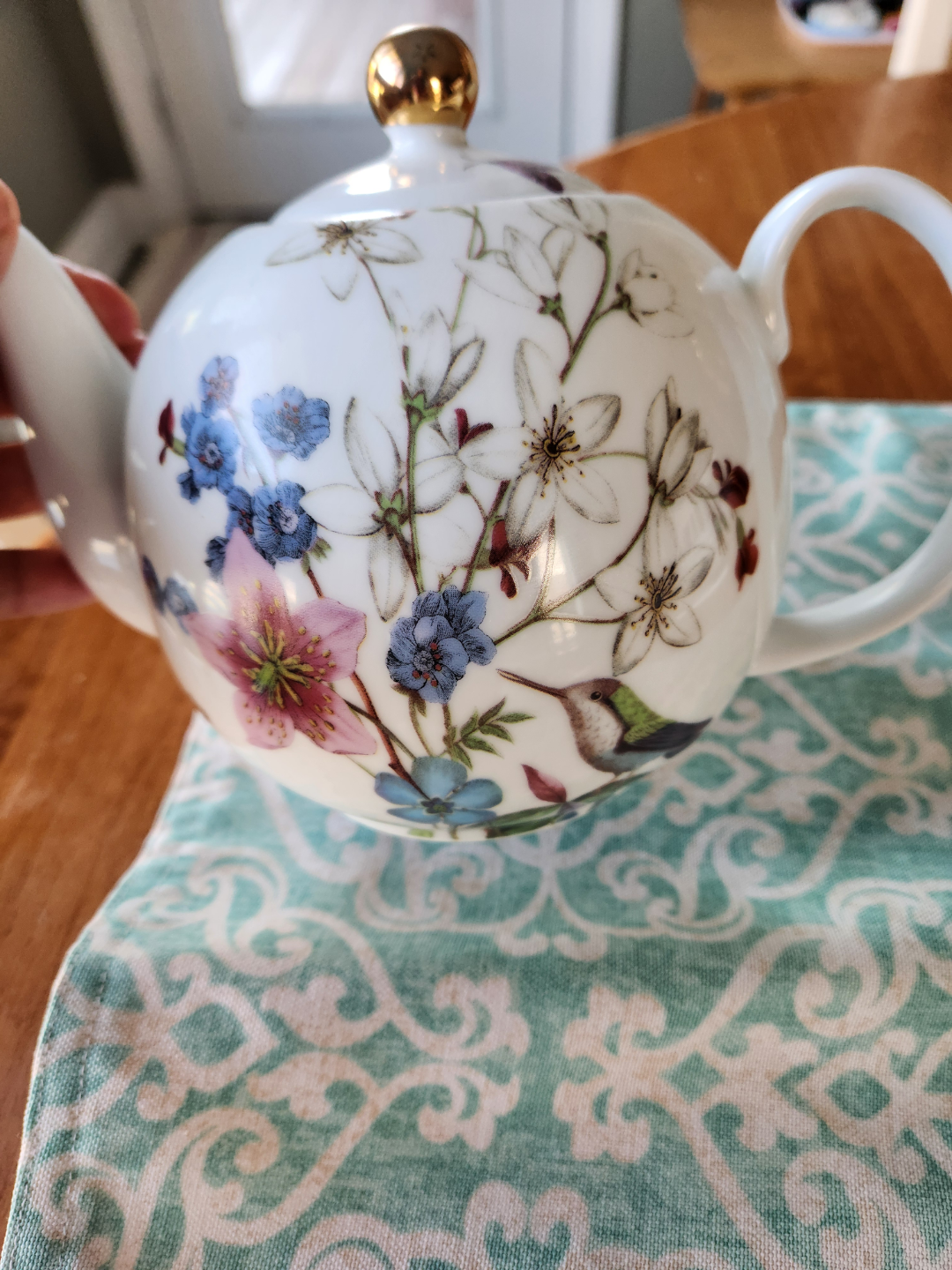 Teapot and Teacup Set, Floral Hummingbird Design - photo 3
