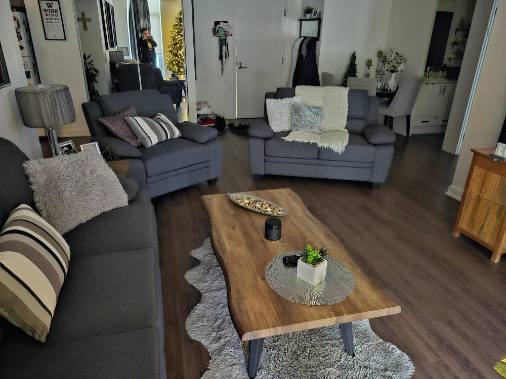 Dark Grey Fabric Sofa Set & Live Edge Coffee Table image indicator(3)