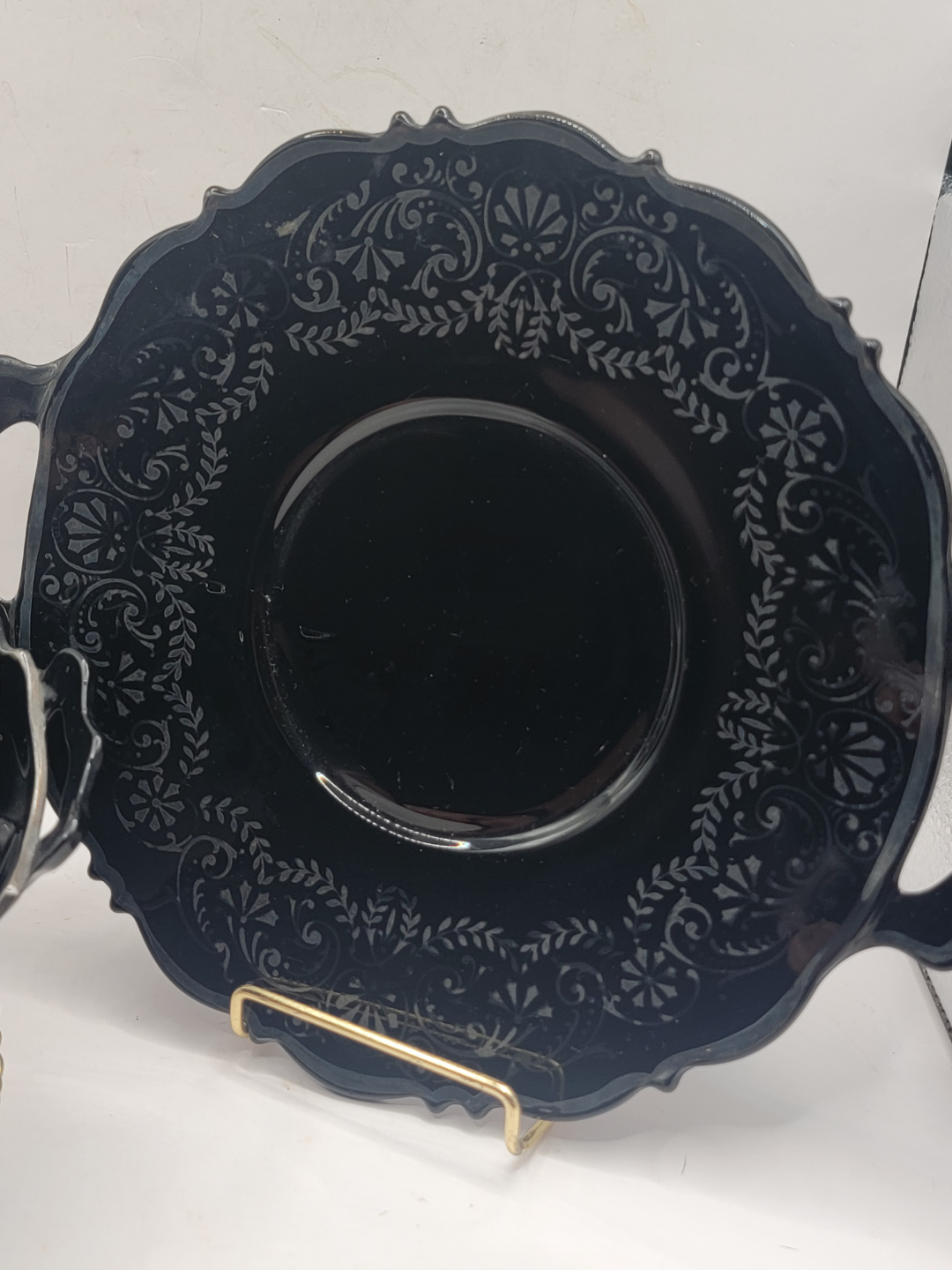 Vintage Black Glass Serving Bowl and Plate Set - photo 2